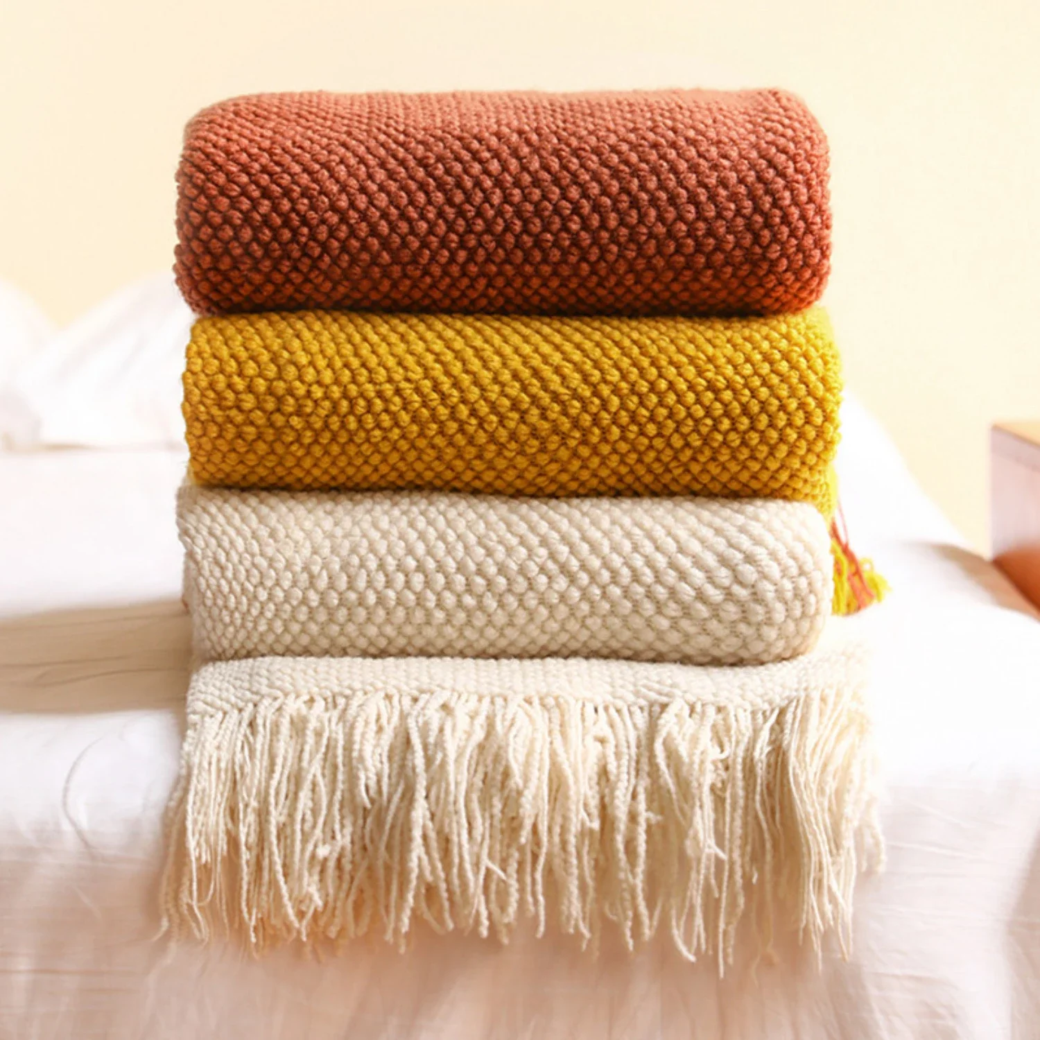 

Ultimate Cozy, Extra-Warm, and Stylish Knitted Blanket with Corn Grain Embossed Waffle Pattern - Thickened Decorative Throw Beds