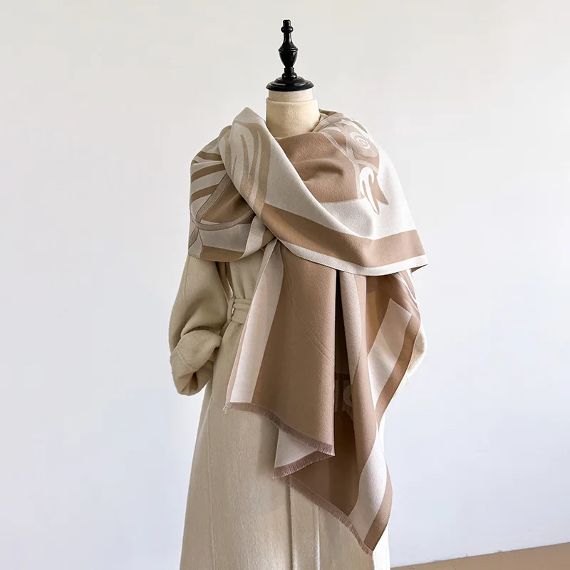 

New stylish horse element pattern versatile elegant shawl scarf for warmth and windproof in autumn and winter, wholesale