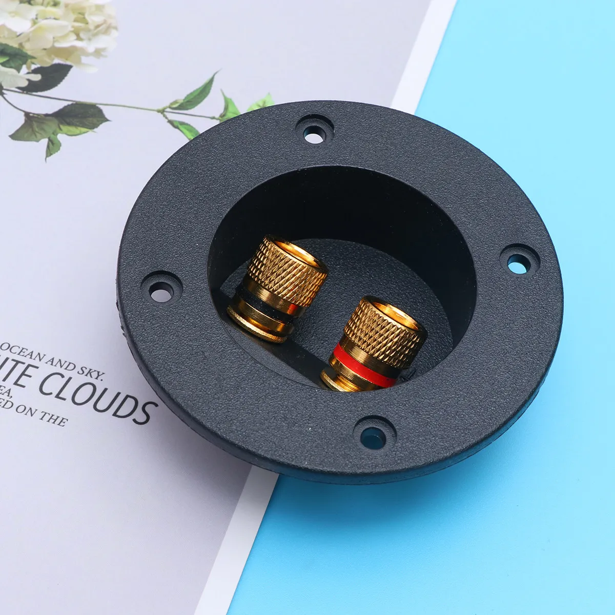2Pcs Speaker Terminal Cup Round Binding Post 2-Way Connector for DIY Home Car Stereo Subwoofer Black Gold-Plated Contacts Screw