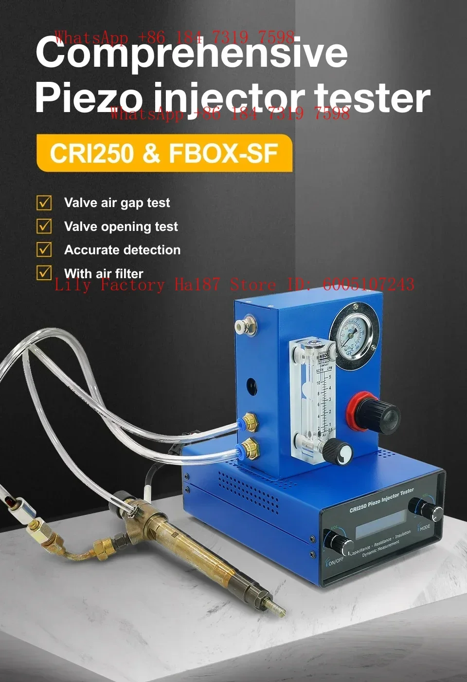 CRI250 TIP2209 *Common Rail Tester Piezo CRIN Injector AHE Stroke Simulator Air Residual Gap Measuring Tester