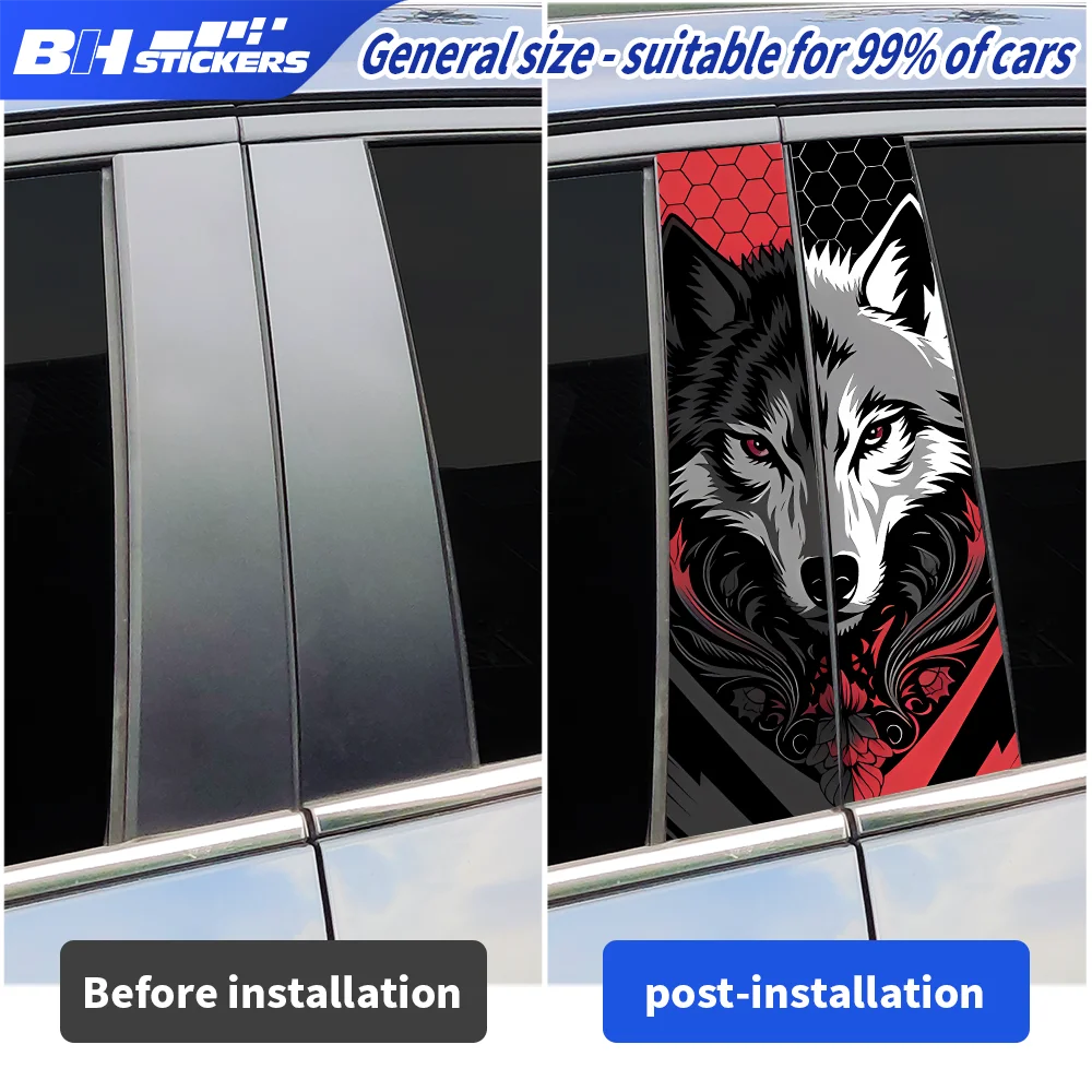 Red Black Alpha Wolf Car B Pillar Sticker Honeycomb Graphic Decal DIY Middle Column Protection Film Waterproof PVC Accessories