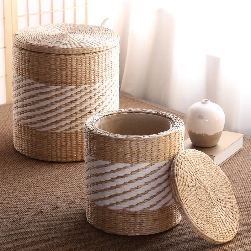 

Circular straw storage stool, household sofa stool,