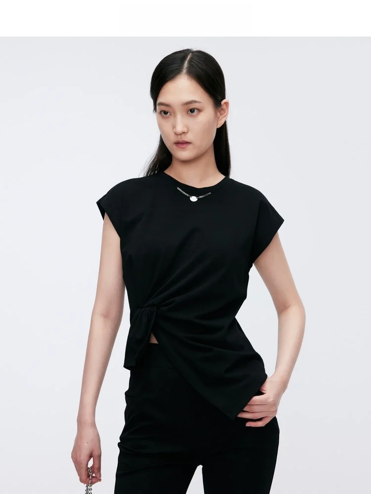 

Migaino Women's round Ne Svel T-irt Summer 2024 Unique Design Cotton Commute Sle ort Length Slim Fit MO22RE04