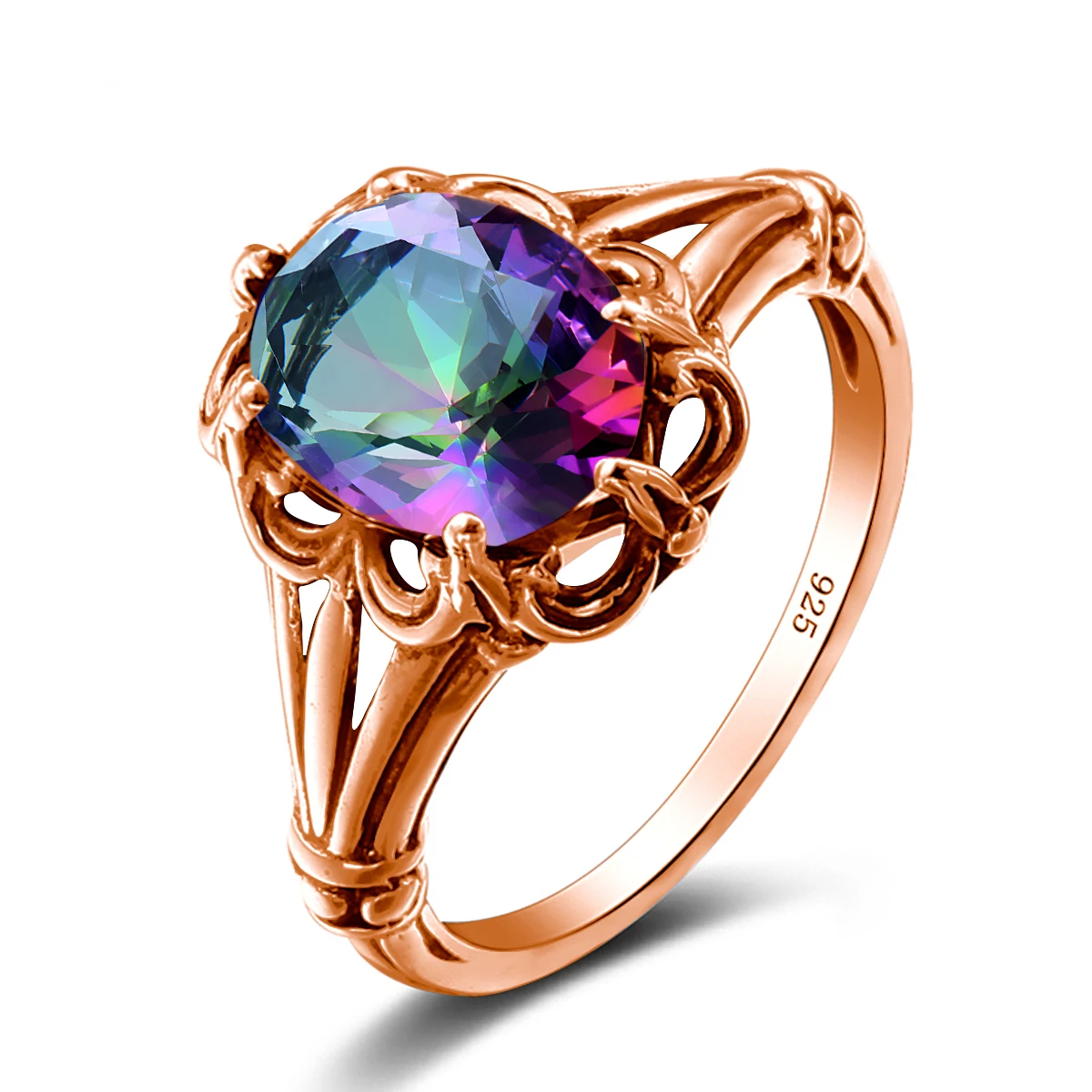 Luxuriöser Gelbgold-Mystic-Topas-Ring mit ovalem Stein 8*10mm Damenschmuck Handgefertigt Hochwertige Edelsteine Geburtstagsgeschenk Trendprodukt – Detail 7