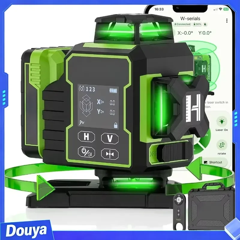 Level 360 Self Leveling, 4x360° Bluetooth Construction Lazer Leveler Tool with Electric Rotating Base & LCD