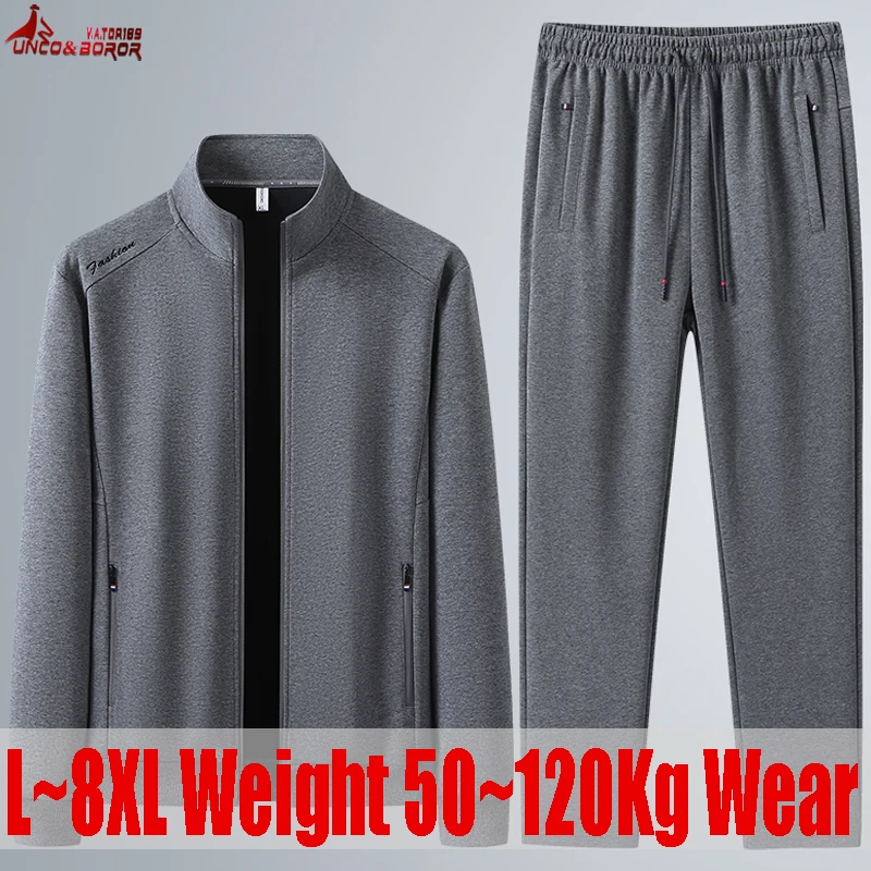 

Oversize 7XL 8XL Autumn Winter Men's Cotton 2PCS Sports Set Elastic Breathable Outdoor Running Tracksuits Men Cycling Sportsuits