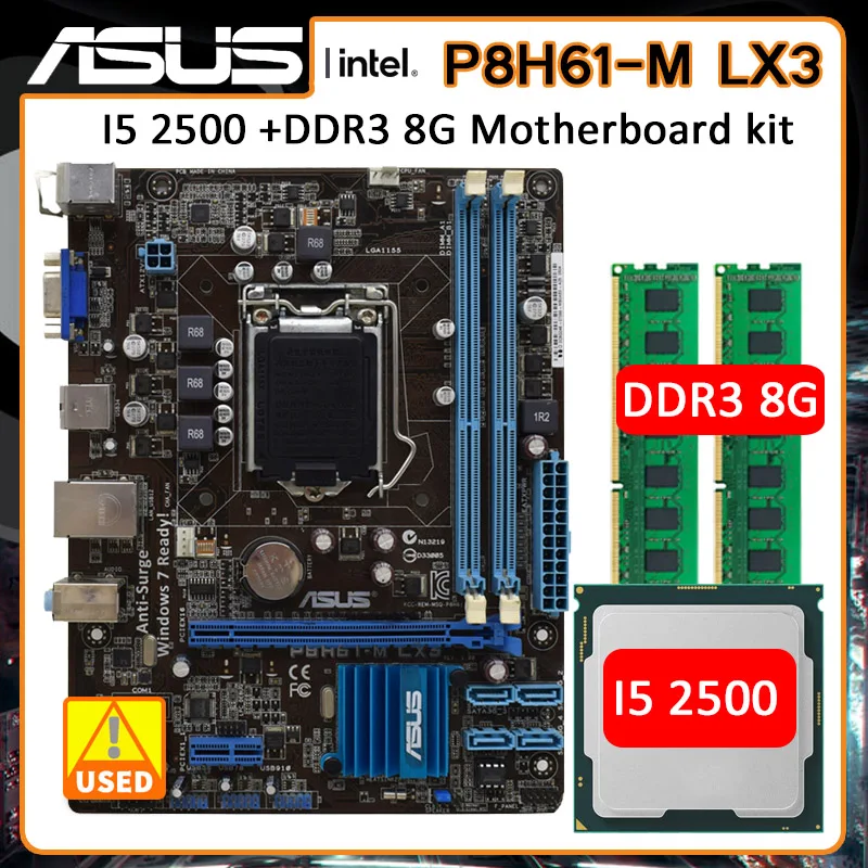 

Asus P8H61-M LX3 Motherboard set with intel Core I5 2500 and 2*8G DDR3 DIMM 1155 Motherboard Intel H61 USB 3.0 Micro ATX