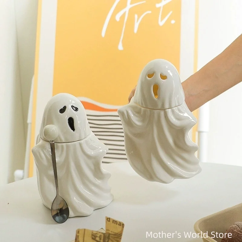 

3D Alien Ceramic Cup White Ghost Cup Cartoon Mark Cup Ceramic Monster Halloween Gift Mugs Coffee Cups