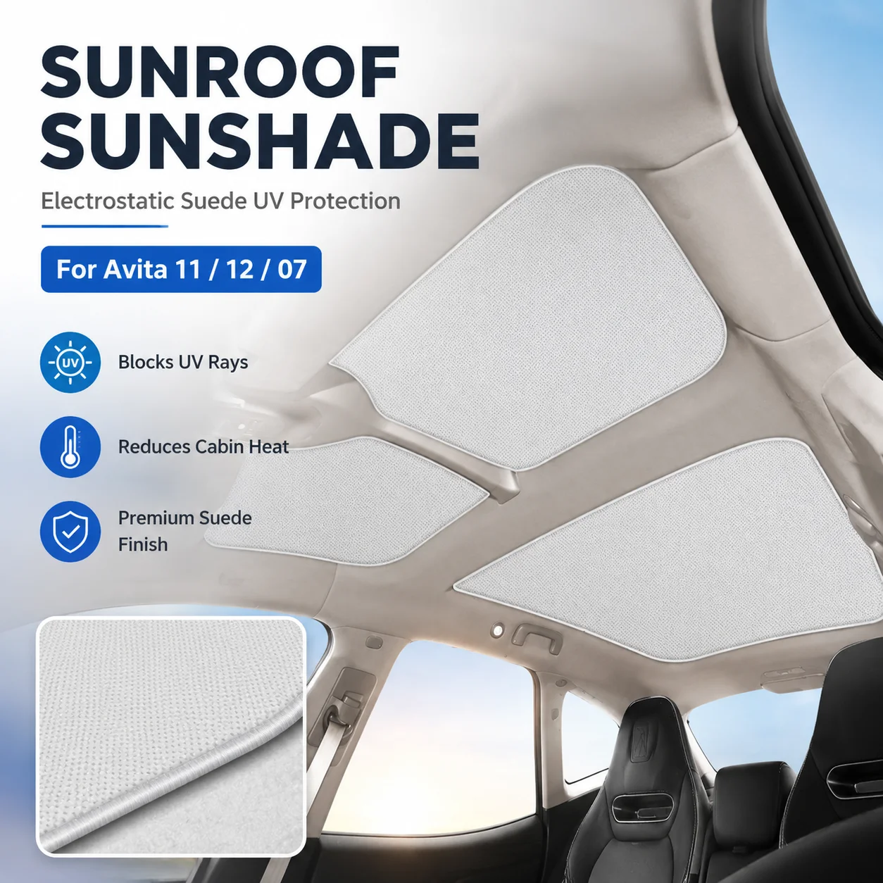 Electrostatic Suede Sunroof Sunshade UV Protection Heat Insulation For Avita 11 12 07 Car Interior Accessory