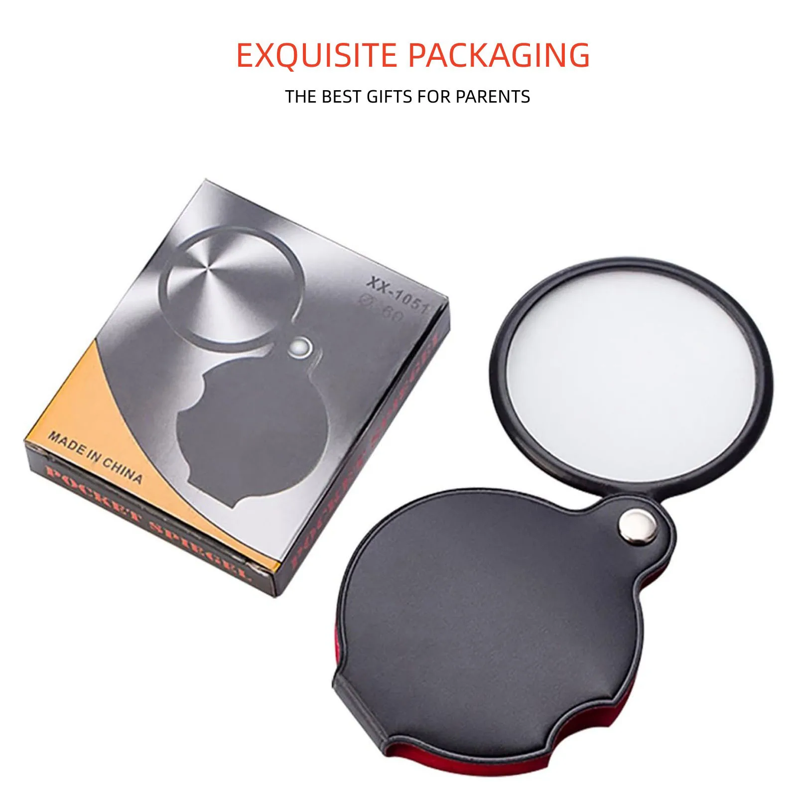 8X Small Magnifying Glass Mini Pocket Magnifier Folding Magnify Glasses With Rotating Protective Holster For Seniors Reading