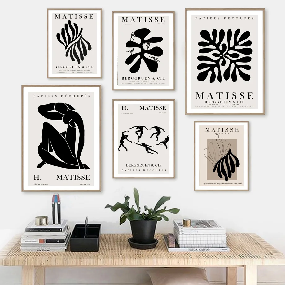Matisse Wall Art Abstract Black Beige Cutout Canvas Print Modern Minimalist Exhibition Posters Neutral Aesthetic Room Home Decor