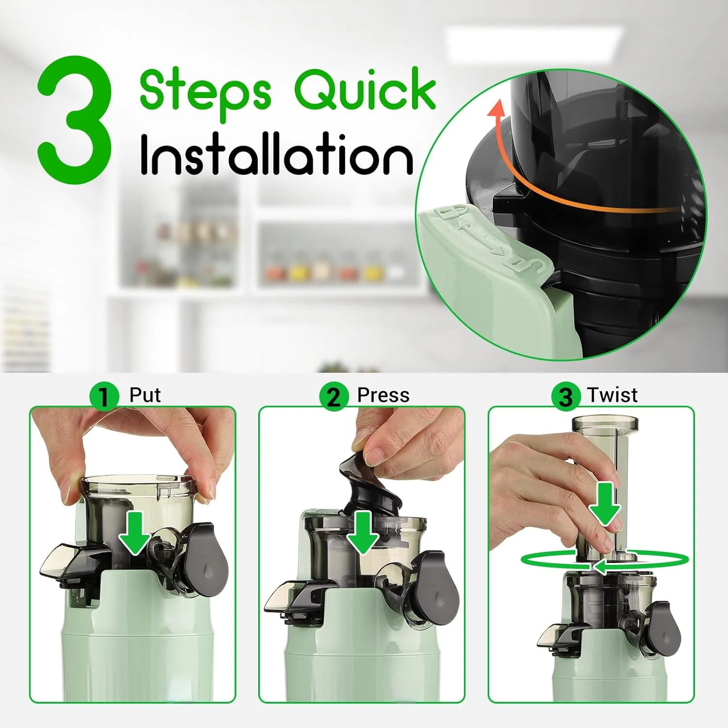 SOVIDER Mini exprimidor compacto de prensa en frío: fácil de limpiar y portátil, exprimidor de masticación lenta con función inversa y vasos con cepillo