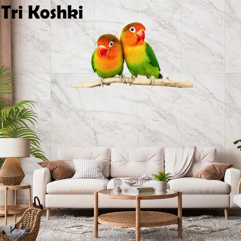 Tri koshki RC026 pegatina de pared familiar, decoración de PVC impermeable, pájaro Animal, loro verde-rojo, puerta, sala de estar, habitación de