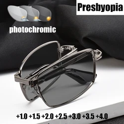 Portable Folding Photochromic Multifocal Reading Glasses Men Women Anti Blue Light Presbyopia Eyeglasses Diopter +1.0 To +4.0