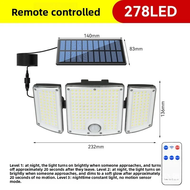 Solar - energy Human - sensor Courtyard Light: Remote Control, Split Design, Waterproof, Ideal for Outdoor Lawn Lighting.