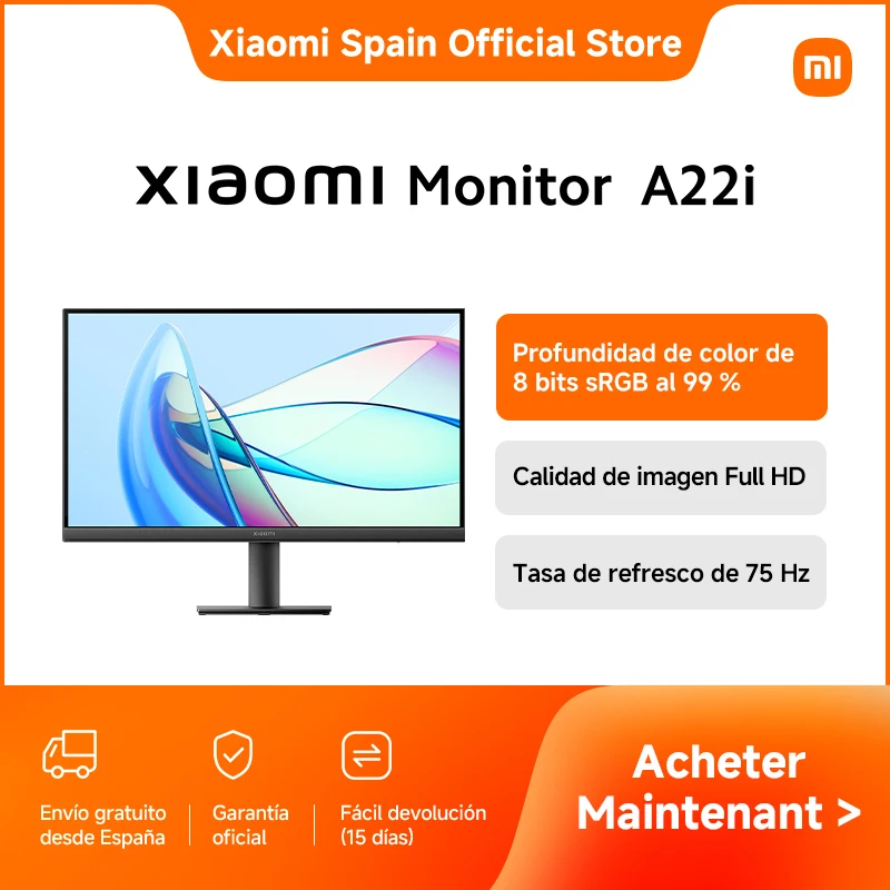 Oficial |Xiaomi Monitor A22i, Calidad de imagen Full HD, Tasa de refresco de 75 Hz, Profundidad de color de 8 bits sRGB al 99 %