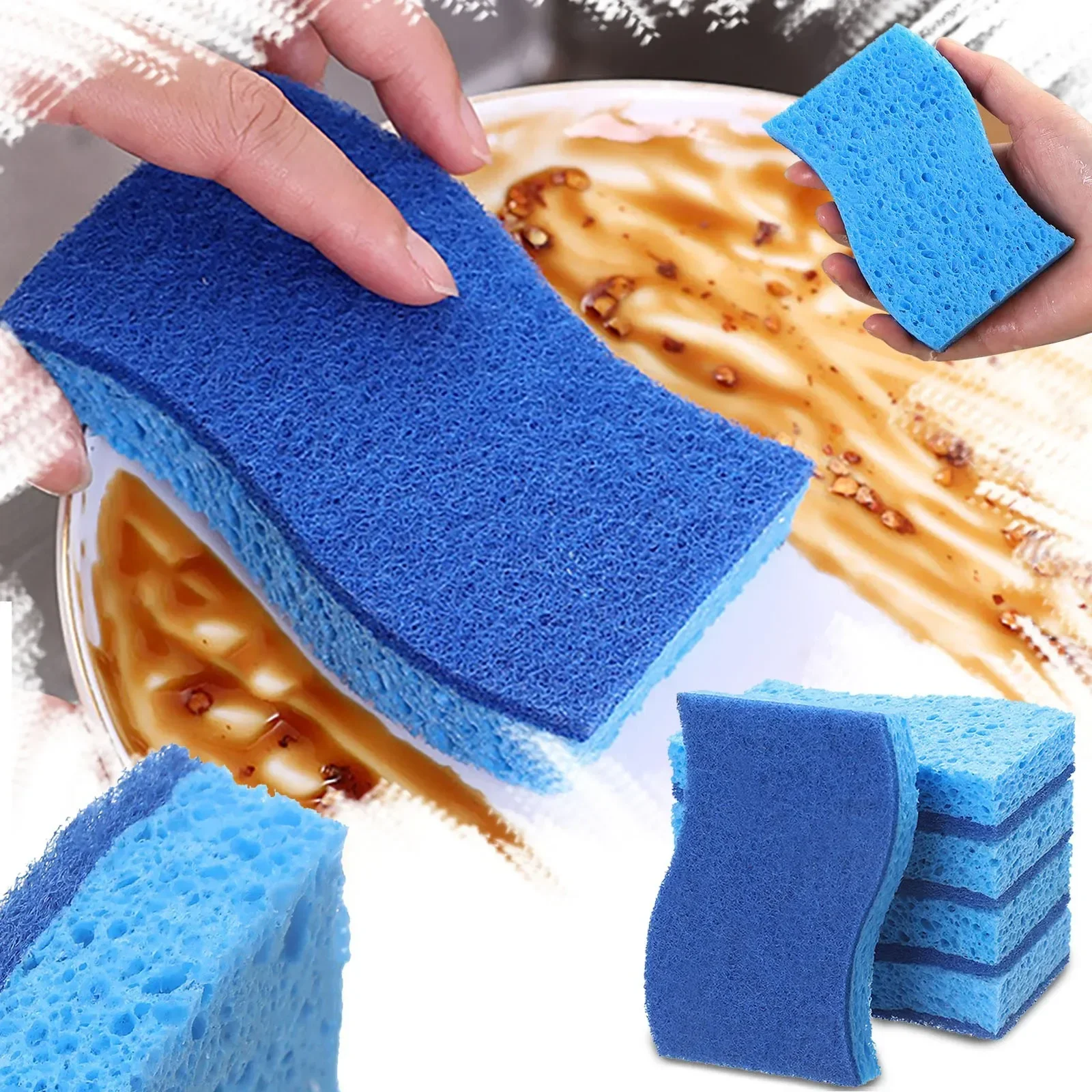 1/5/20PCS Dishwashing Sponge Cleaning Cloth Sponge Wood Pulp Cotton Three In One Cleaning Kitchen Washing Dishes Pots Removing
