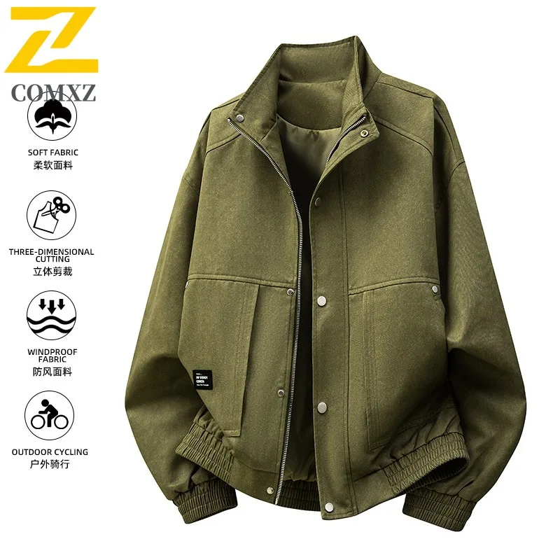 

COMXZ 2025 M 8XL плюс размер куртка мужская с воротником-стойкой молодежное деловое пальто оверсайз живая горячая распродажа