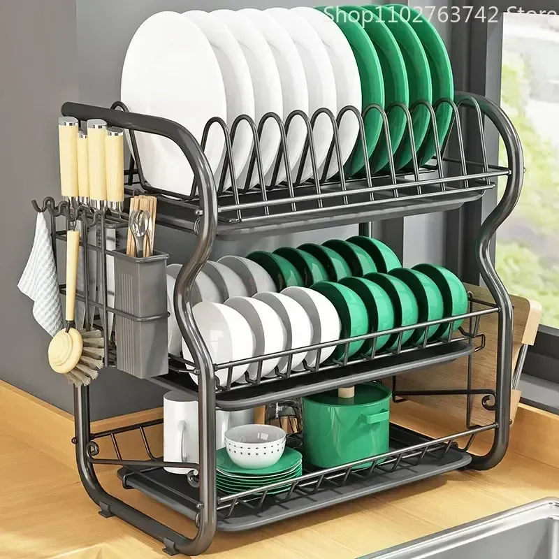 Stainless Steel Kitchen Storage Rack, Drying Rack, Bowl Dish Draining Shelf, Organizer, Holder, 3 Layer