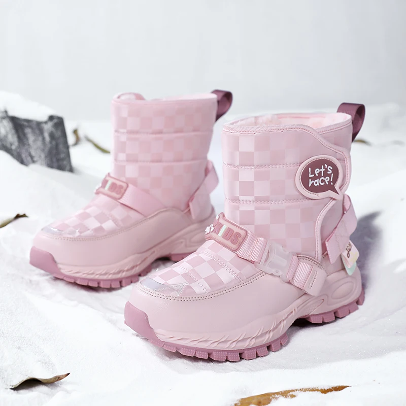 

Winter Girls Plush Warm Snow Boots New Fashion 2025 Design Kids Casual Cotton Shoes Luxury 30-38 Childrens Pu Leather Boots