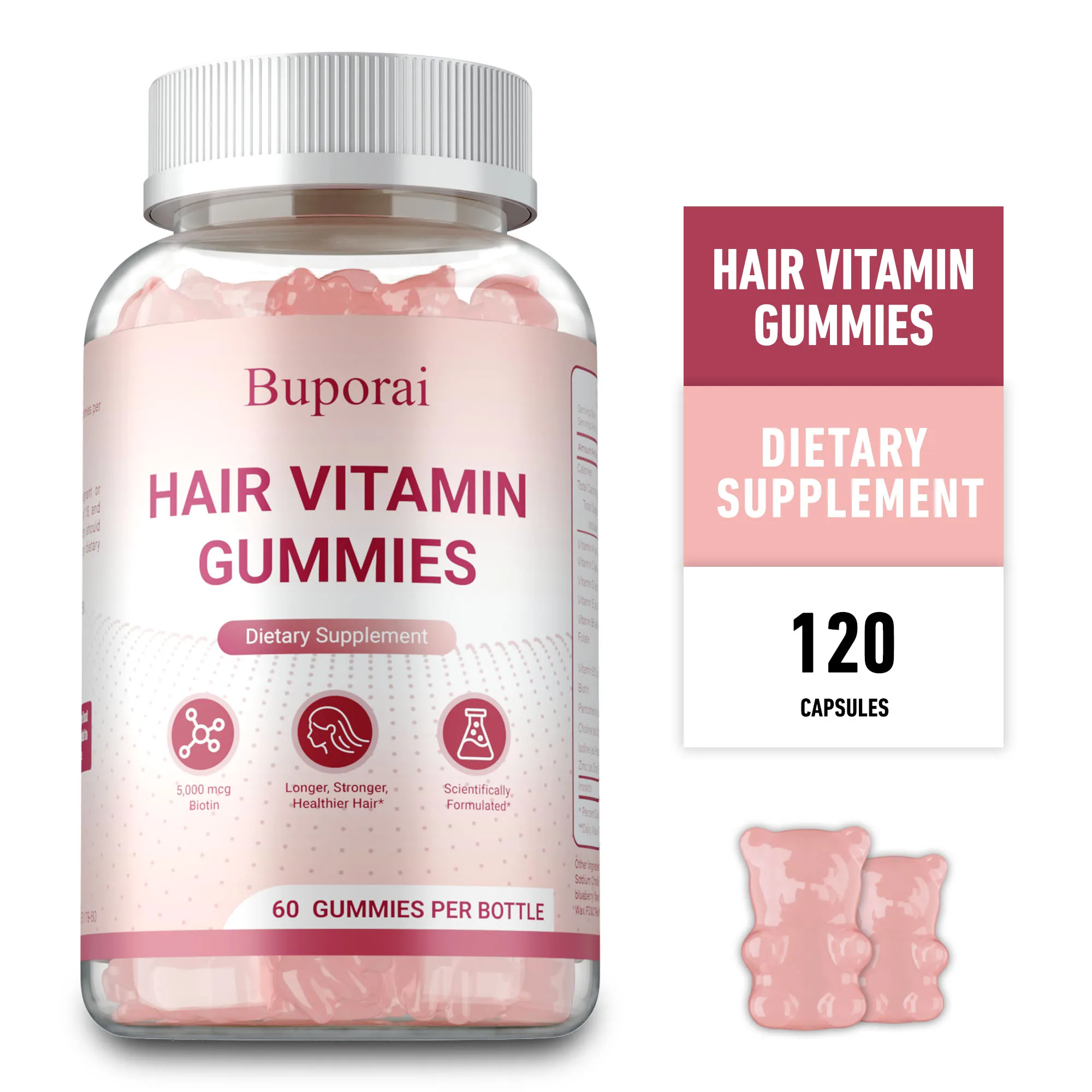 

Hair Growth Gummies for Women & Men - Promote Hair, Skin & Nails Health, Skin Elasticity - Contains Vitamins and Biotin