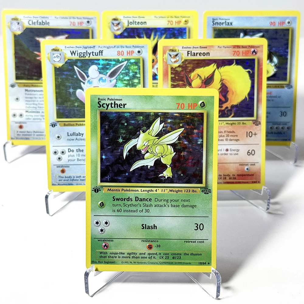 PKM 1st Jungle Foil Series Foil Proxy Game Rare Cards PTCG Clefable Flareon Wigglytuff Snorlax Scyther Mr. Mime Vaporeon Pinsir