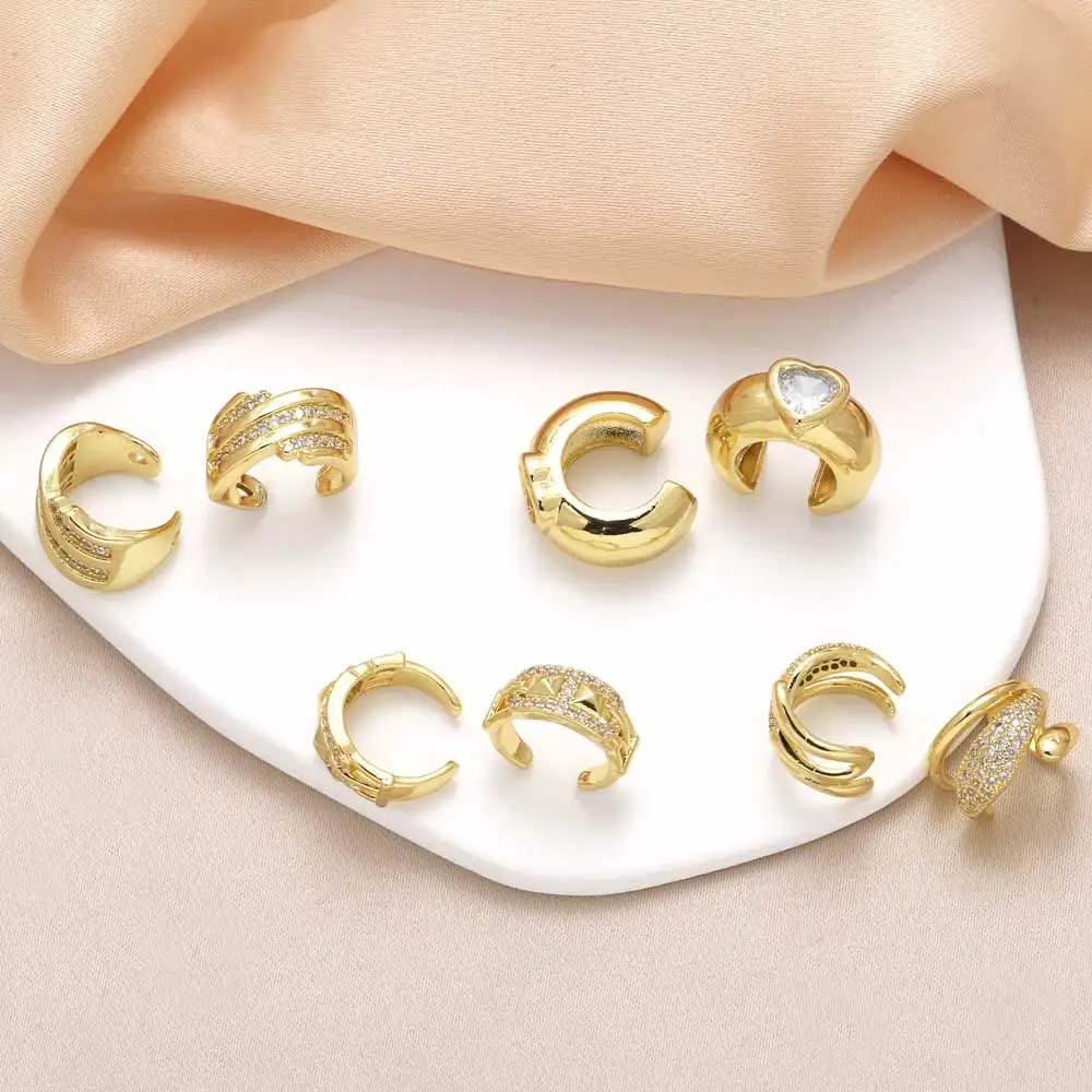 FLOLA Clear Crystal Heart Earrings for Women Gold Plated Crossover Ear Clips Small Jewelry Gifts ersa253