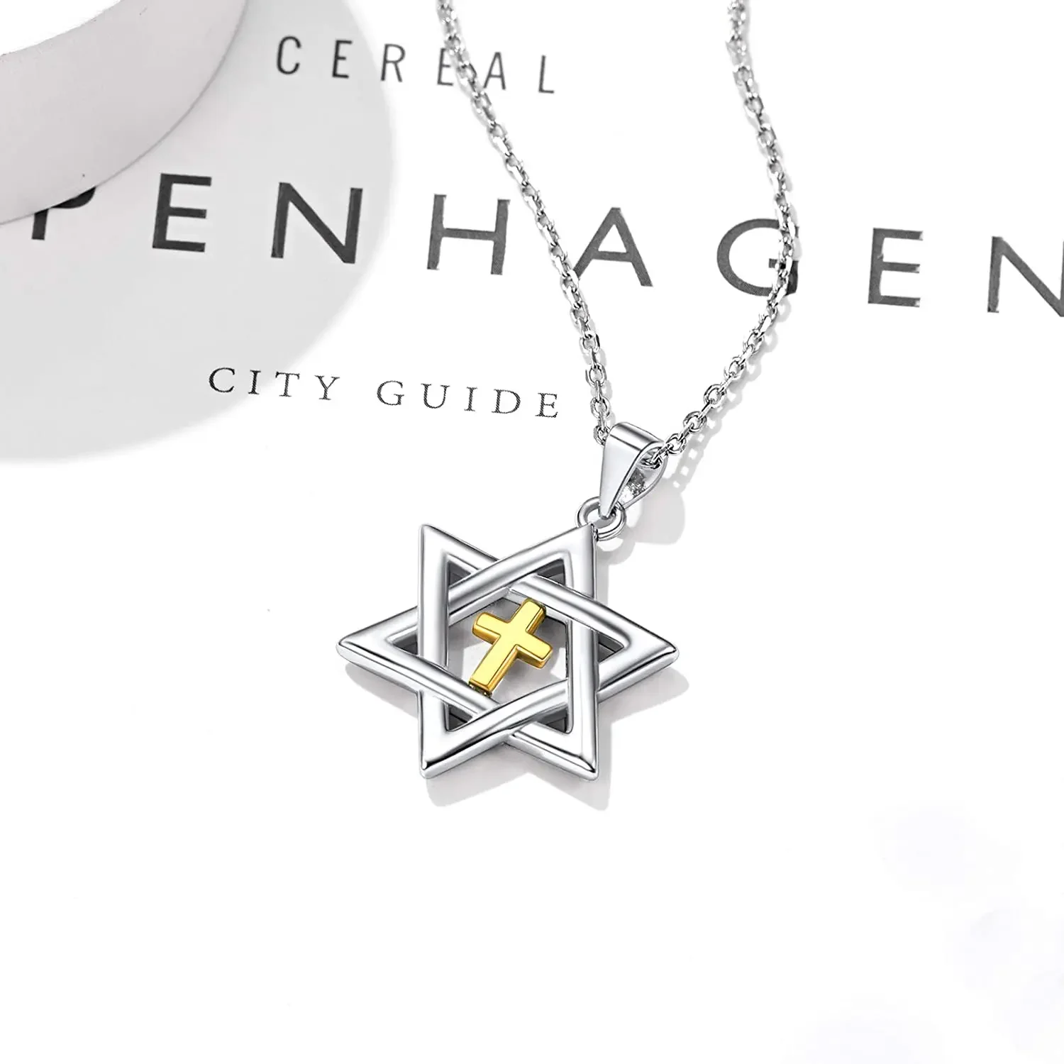 PROSILVER 925 Sterling Silver Star of David Cross Dainty Pendant Israel Jewish Necklace for Women PYP15096B