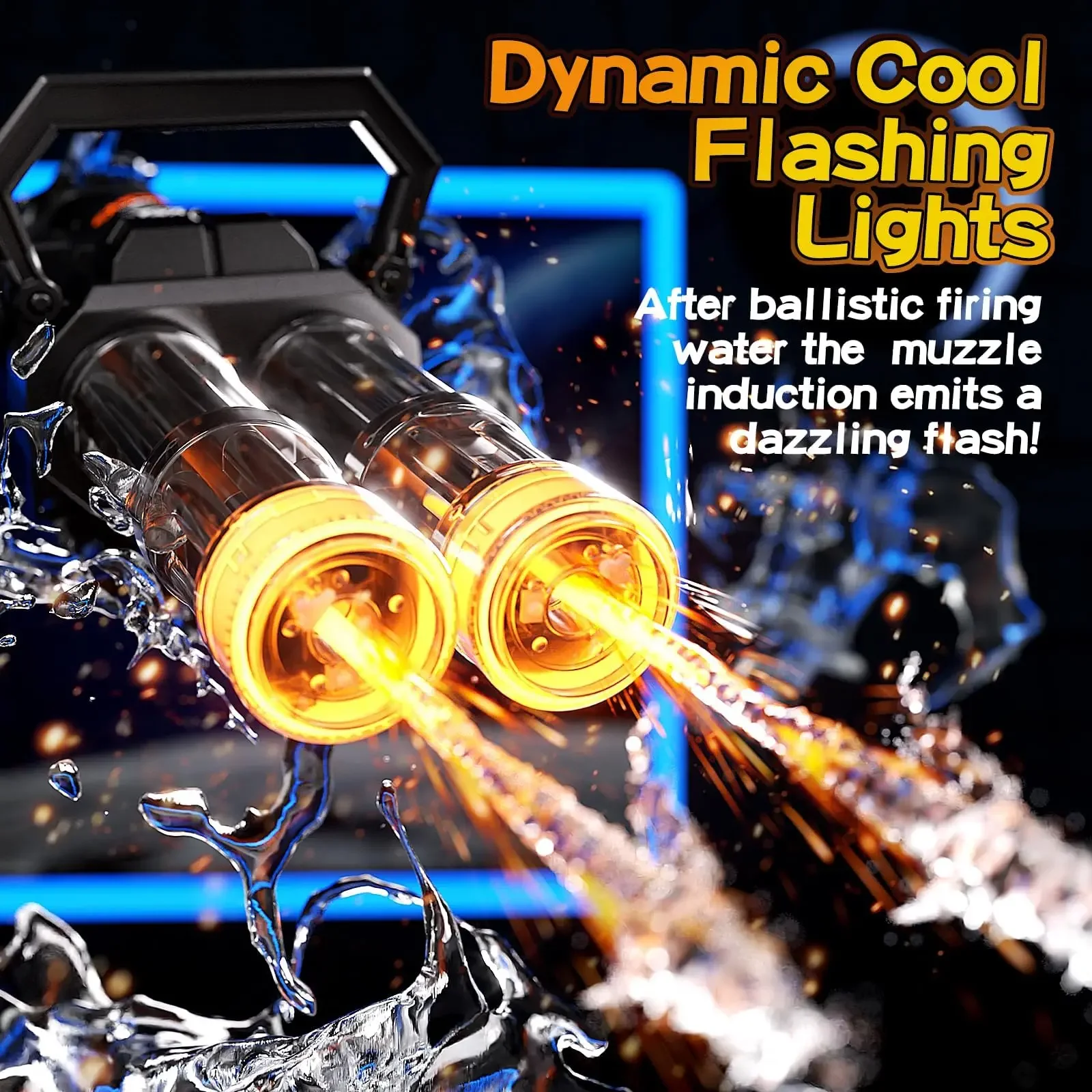 Automatic Gatling Water Gun Toy for Kids Rotating Double Barrel with Lighting Water Bag Continuous Shooting Outdoor Play Toy