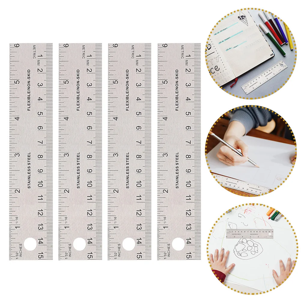 

4pcs 30Cm Cork Backing Rulers Stainless Steel Straight Edge For Drawing Measuring Metric Scale Students Gift Portable