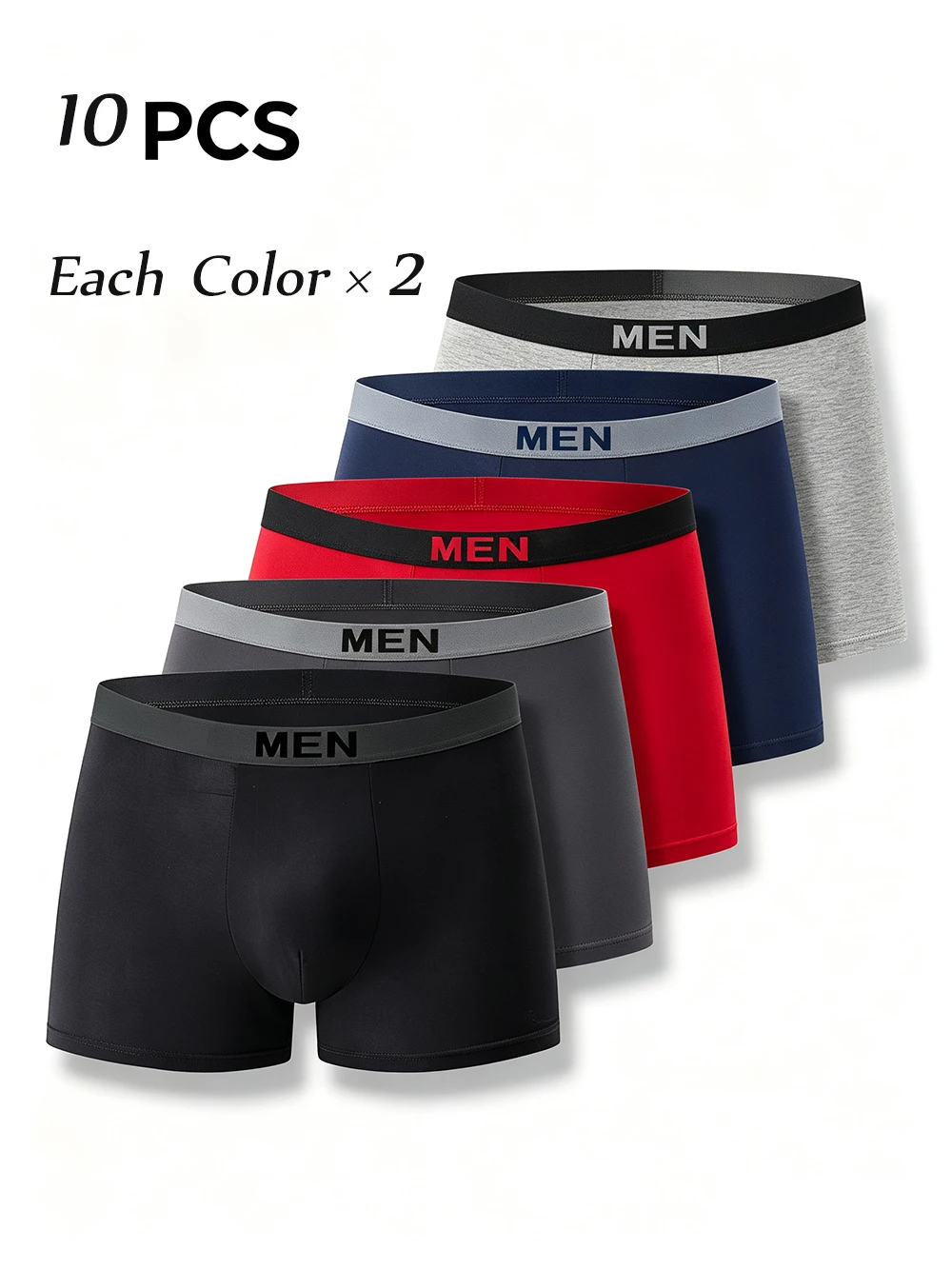 10Pcs Men's Boxer Briefs Smooth Stretch Knit Letter Print Waistband Breathable All-Season Daily Versatile Underwear Set