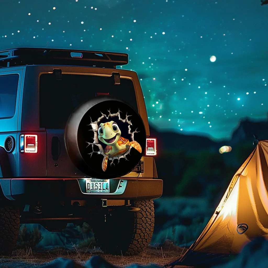 Cute Cartoon Sea Turtle Breaking Through Black Hole Spare Tire Cover Dustproof Protector Universal Fit - view 2