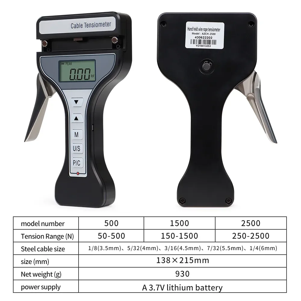 For AZCH-2500 Wholesale Handheld LCD Display Three-Point Fixation Peak Mode Digital Cable Tensiometer