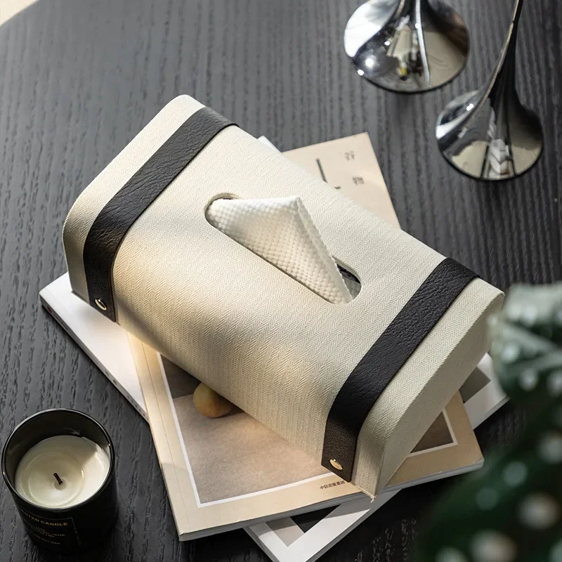 Light Luxury Leather Solid Color Tissue Box Creative Restaurant Living Room Office Desk Desktop Paper Box Home Decoration