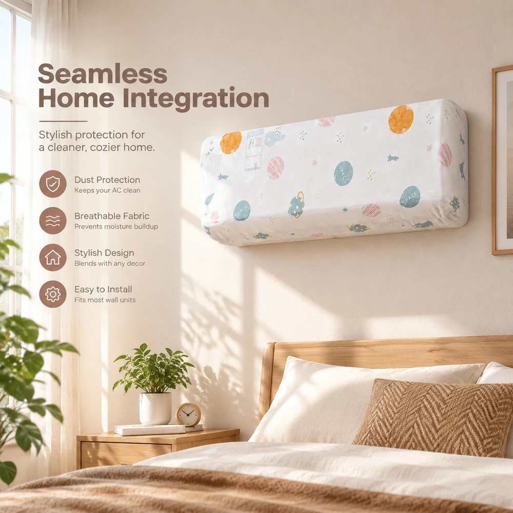 Fabric Air Conditioner Cover for Wall Units Dustproof Protective Case with Random Prints Size 90x140 cm