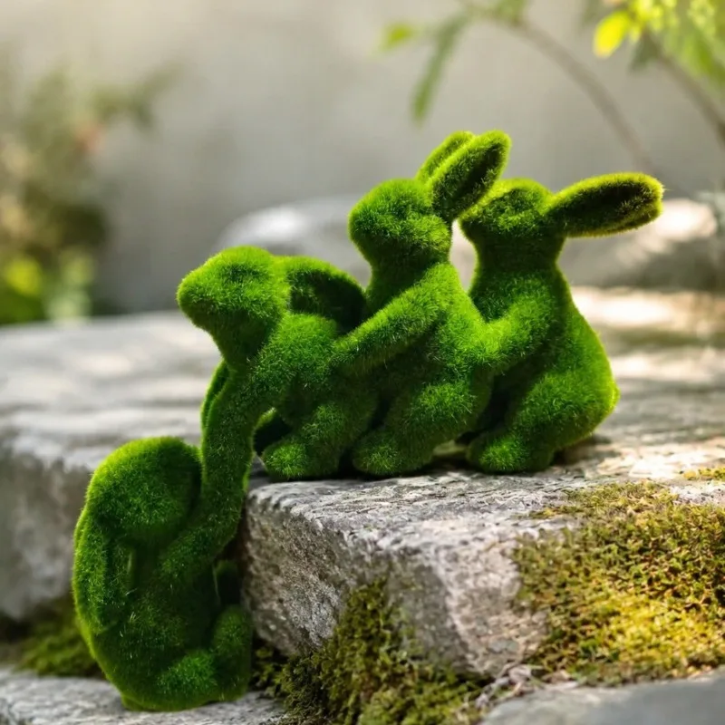 Creative Easter Flocked Rabbit Sculpture Ornaments Outdoor Courtyard Balcony Artificial Animal Sculpture Flowerpot Decoration