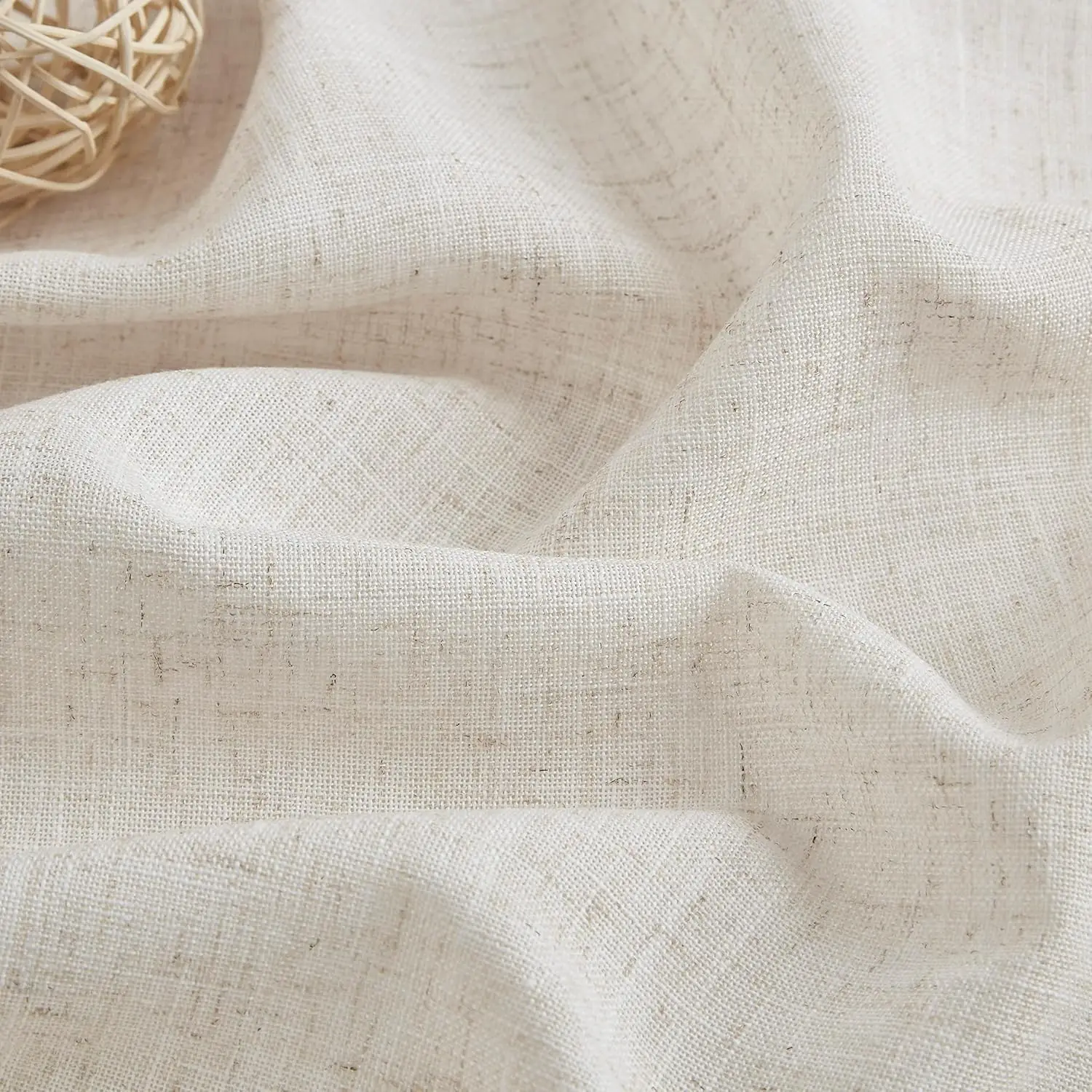 자연스러운 핀치 플리츠 반투명 커튼, 린넨 혼방 빛 차단, 거실 침실용 42인치(가로)×102인치(세로)