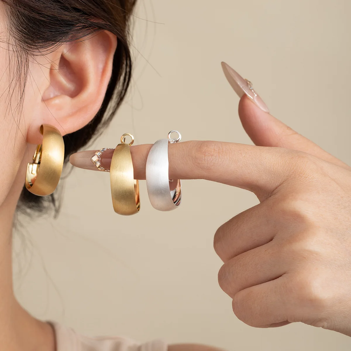 Earrings Silver Post Wide Metal Hoop Minimalist Vintage Elegant Lightweight Comfortable Versatile Daily Office Party Gift