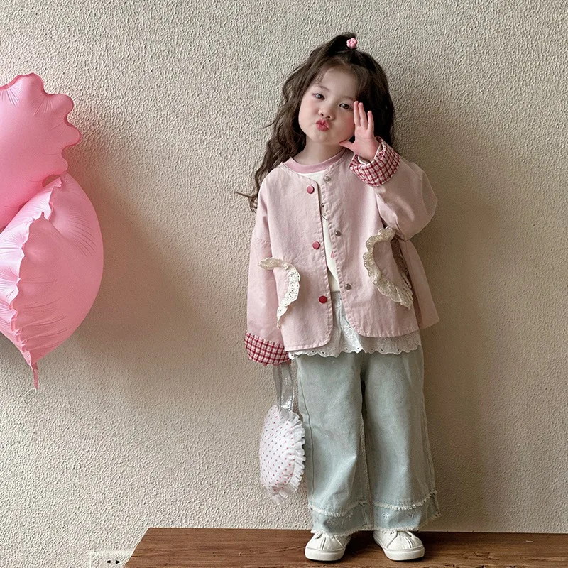 

Детская одежда для детей от 1 до 6 лет, универсальные топы, пальто, детская весенняя хлопковая куртка для девочек, однобортная куртка с длинными рукавами и карманами в виде сердечек