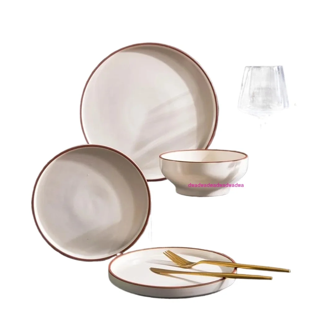 

Ceramic Dinnerware Sets of 4, High Edge Stoneware Plates and Bowls Set, Chip Crack Resistant