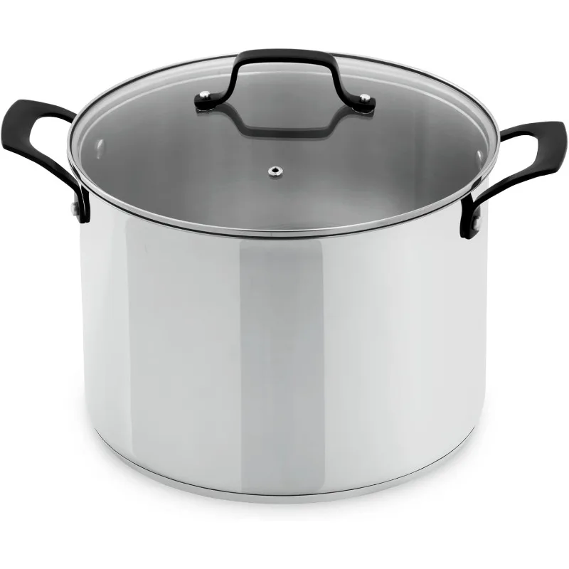

Tri-Ply Stainless Stock Pot Induction Cookware 12 QT Capsule Bottom Stainless Steel Pot, Marquina Black Metal Handles