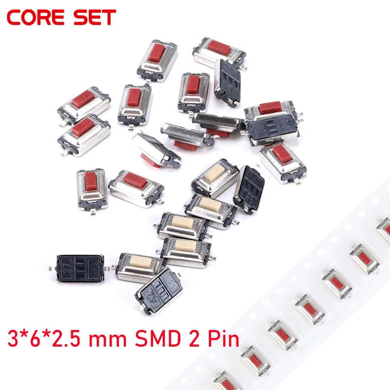 100pcs-20Pcs Tact Touch Micro Switch 3X6X2.5 Tactile Push Button Switch 3*6*2.5mm SMD 2 Pin Car Remote Control Key Button Switch