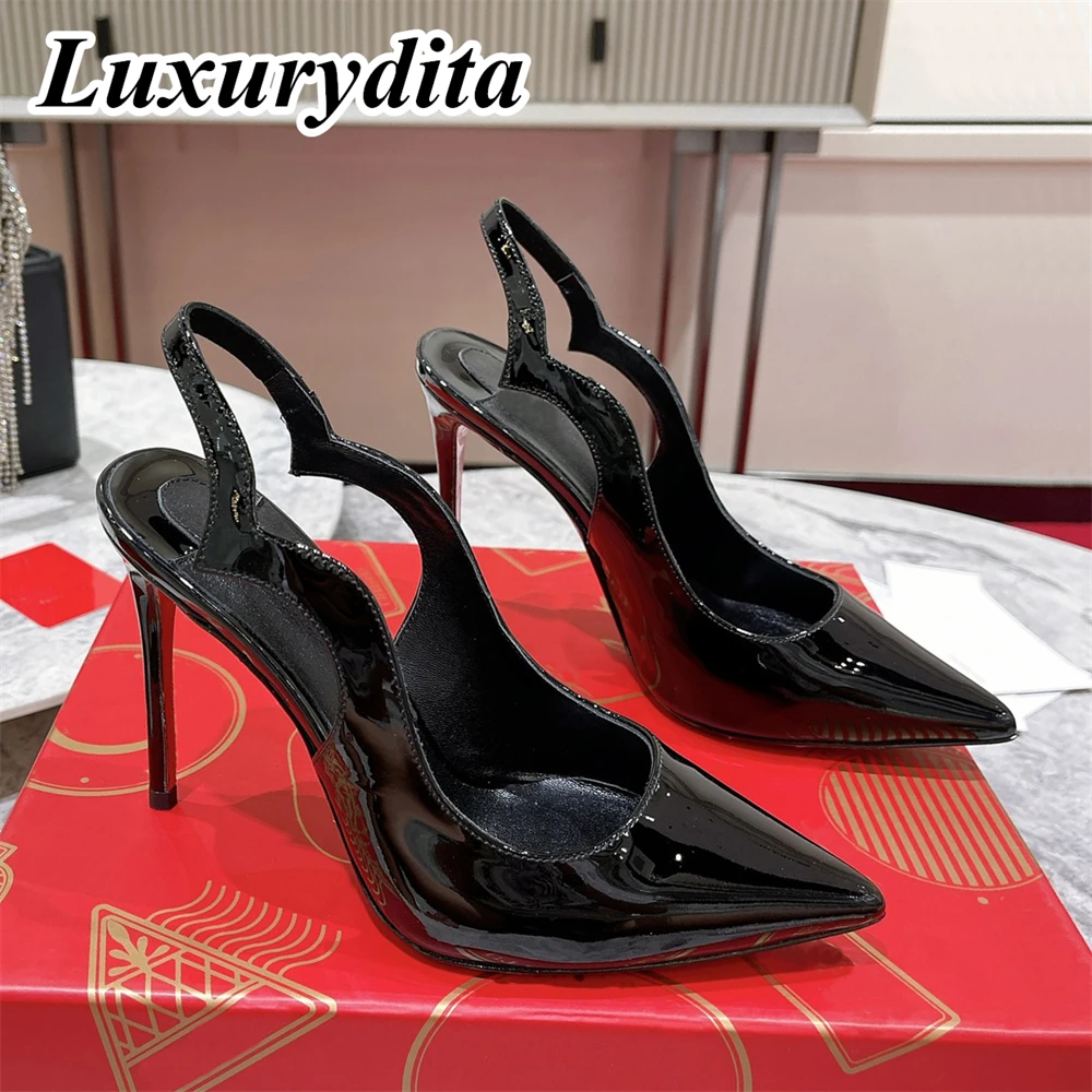

Top Quality Womens High Heels 0-12cm Luxury Fashion Ladies Sandals Designer Classic Red Heel Real Leather sole Mules Shoes 1863