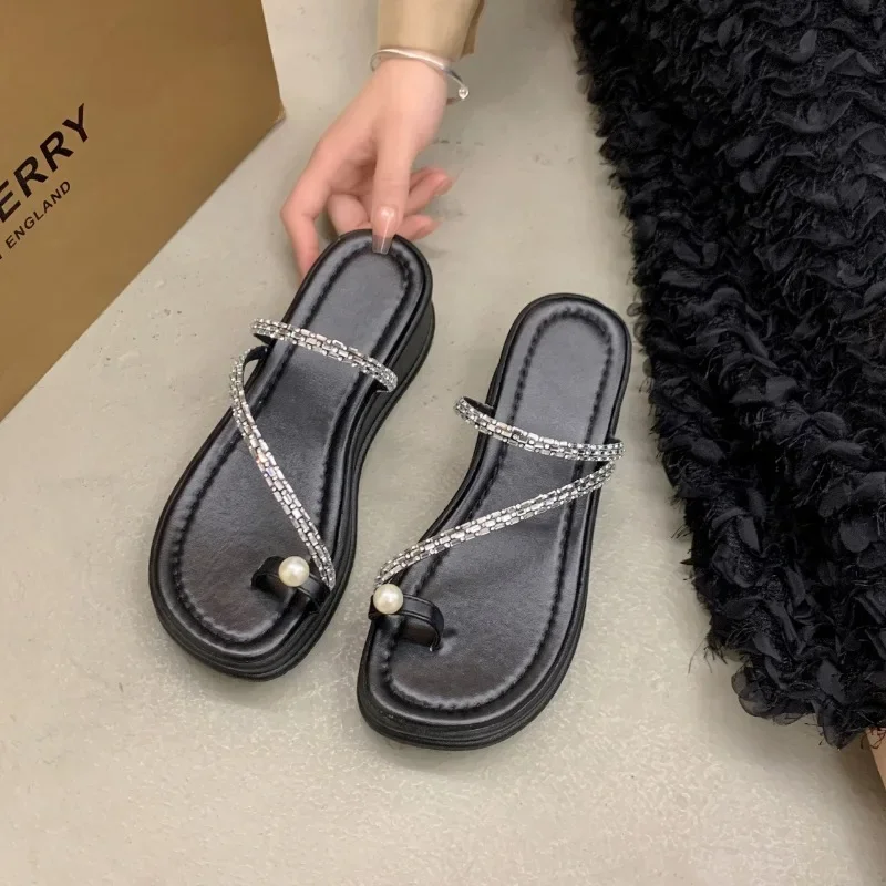 Shoes Ladies 2024 Summer New on Sale Fashion Metal Chain Women\'s Slippers Thick Sole Casual Beach Flip Flops Women Zapatos Mujer