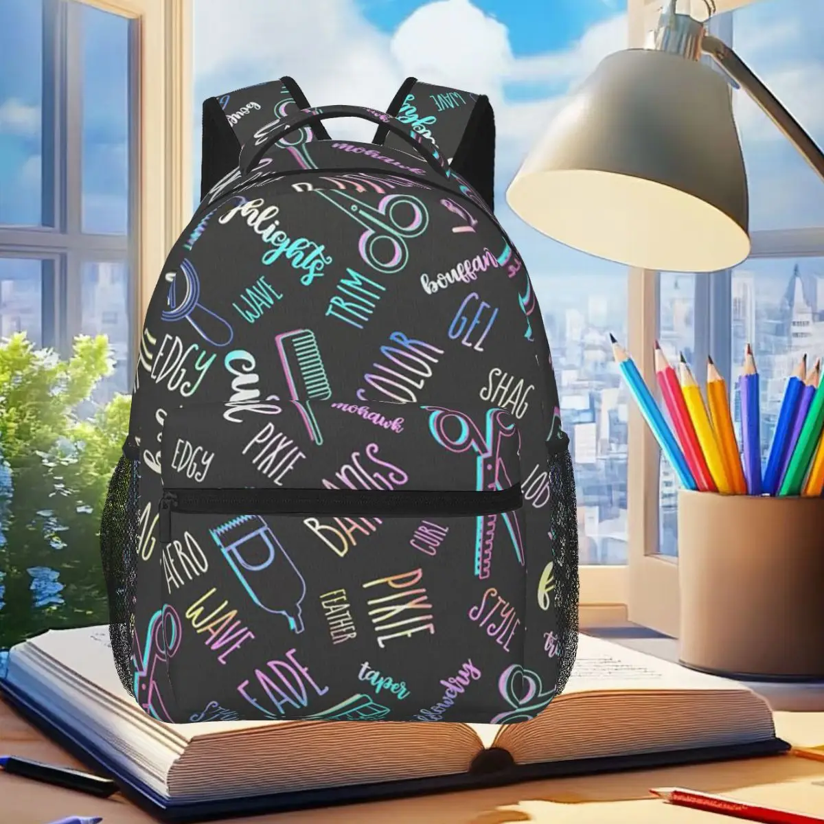 

Salon Hair Dressing Tool Pattern Backpack Student Boys Girls BookBag Kids School Bag Computer Shoulder Bags for Men Women