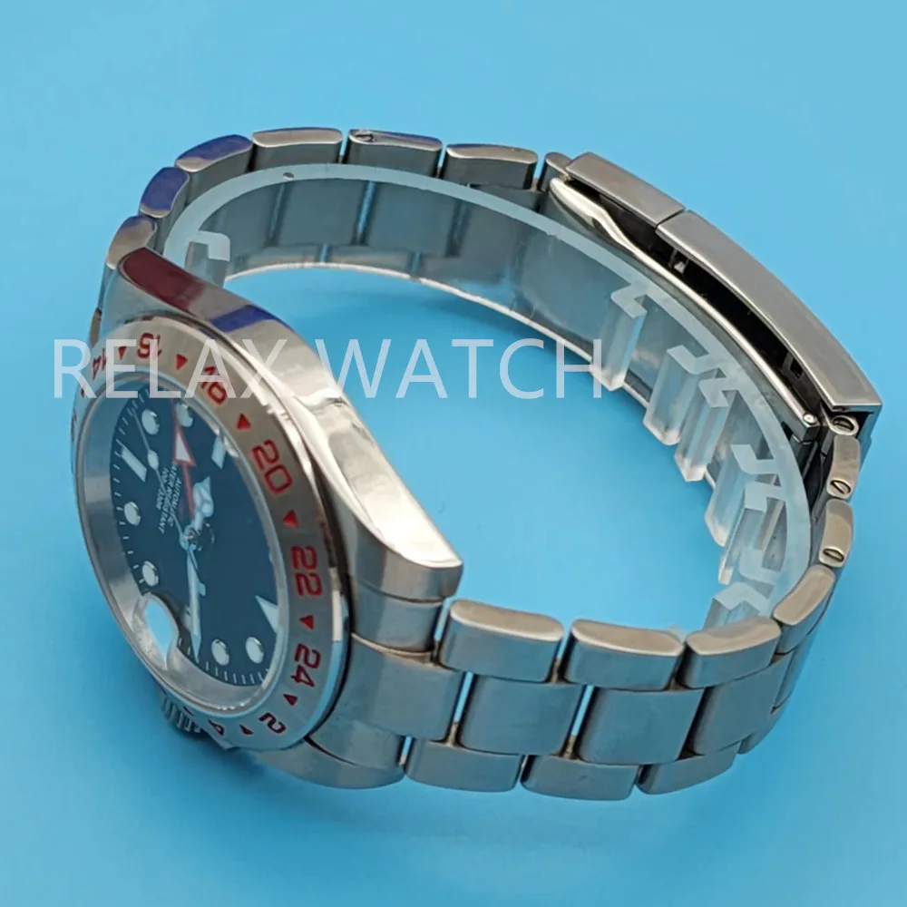 40MM 2-24 Red Font Explorer Style Dual Time Zone Display MENS WATCH NH34 GMT Automatic Movement Greenwich Mean Time