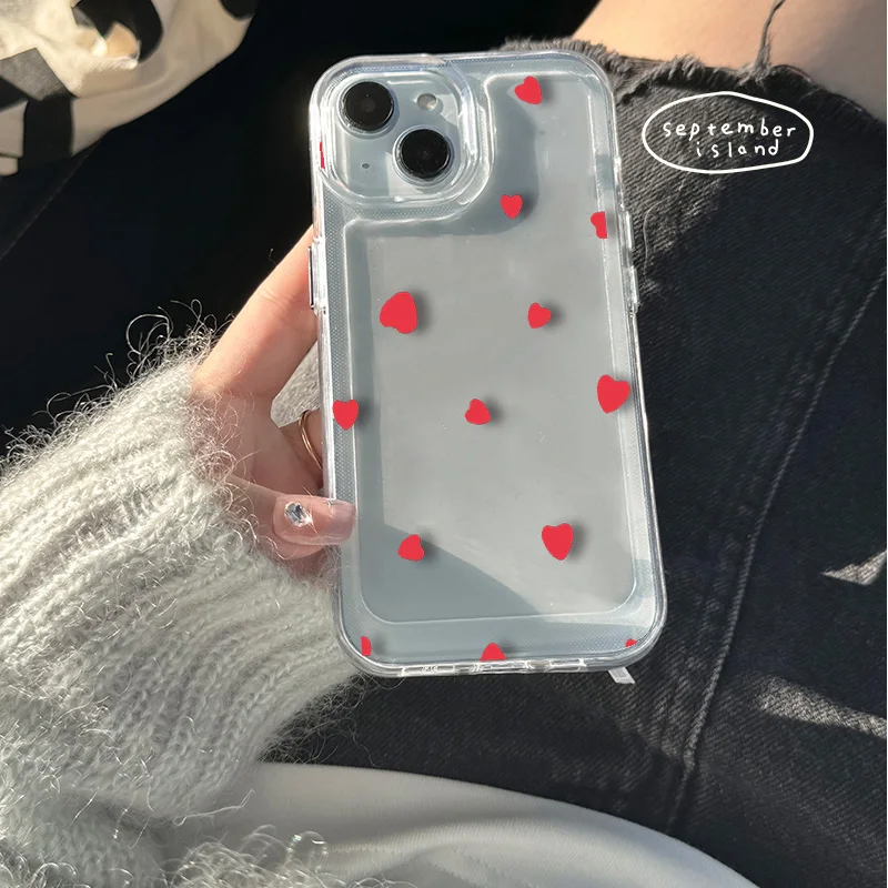 Colour Love Heart Fashion For iPhone 14 13 15 12 11 Pro Max 7 8 Plus XS XR X Case Transparent Grip TPU Soft Cover