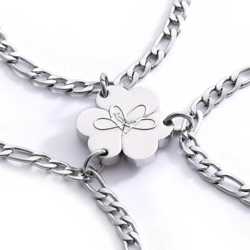 3/4Pcs Magnet Heart Couple Bracelets Matching Clover Bracelet Adjustable Jewelry Christmas Gift for Women Men Teen