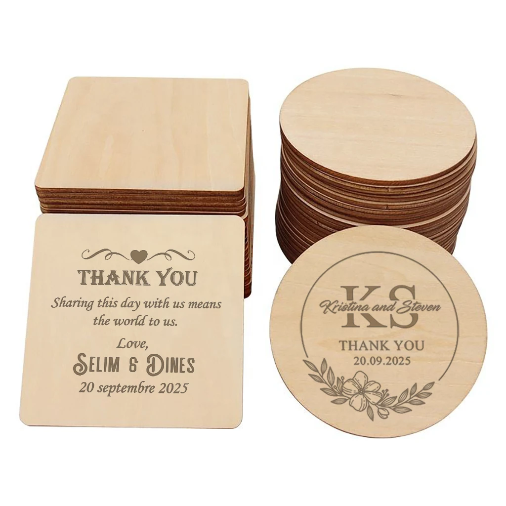 Personalized Wedding Coasters Favors Wooden Drink Coasters Wedding Engagement Party Cocktail Coasters Drink Covers, Square Round