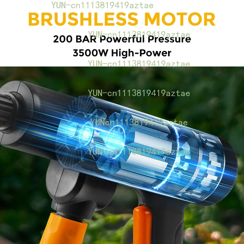 200Bar High Pressure Brushless Car Washer Gun Multiple Nozzles Electric Water Gun for Auto Home Wireless Car Washing Tools